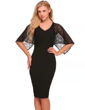 Rochie modernă de damă cu decolteu în V și mâneci căzute în trei culori