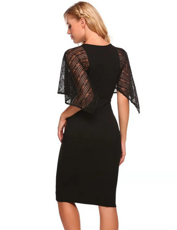 Rochie modernă de damă cu decolteu în V și mâneci căzute în trei culori