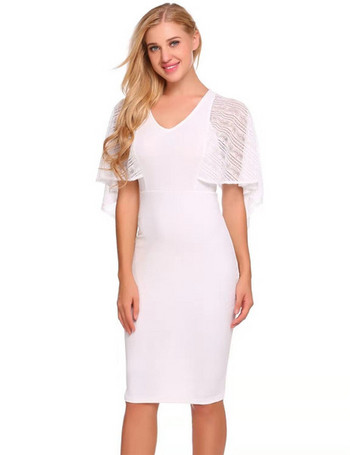 Rochie modernă de damă cu decolteu în V și mâneci căzute în trei culori