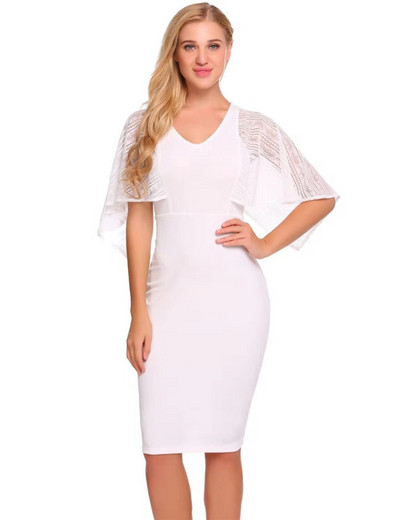 Rochie modernă de damă cu decolteu în V și mâneci căzute în trei culori