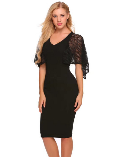 Rochie modernă de damă cu decolteu în V și mâneci căzute în trei culori