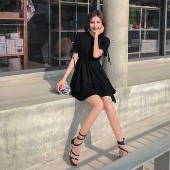 Rochie de dama moderna - model croiat in negru si rosu