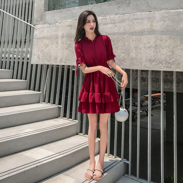 Rochie de dama moderna - model croiat in negru si rosu