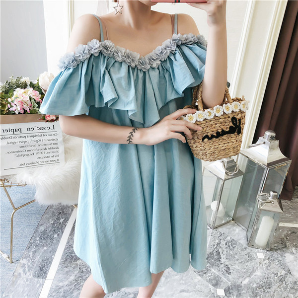 Rochie moderna de dama cu marimi pana la 5XL in culoarea albastra