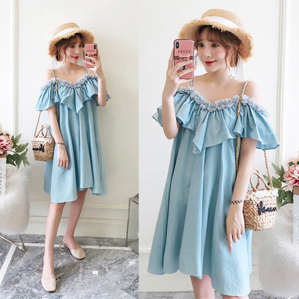 Rochie moderna de dama cu marimi pana la 5XL in culoarea albastra