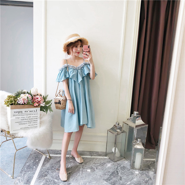 Rochie moderna de dama cu marimi pana la 5XL in culoarea albastra