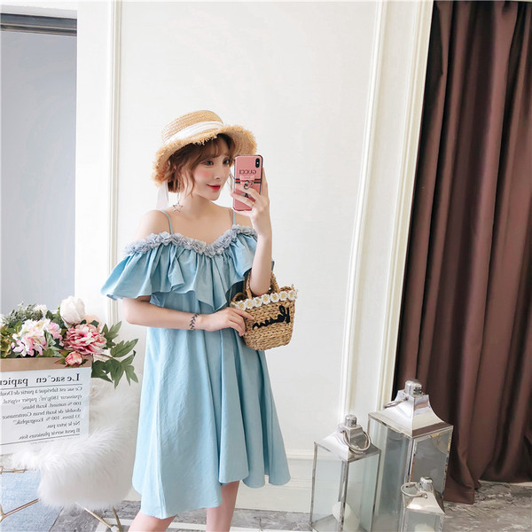 Rochie moderna de dama cu marimi pana la 5XL in culoarea albastra