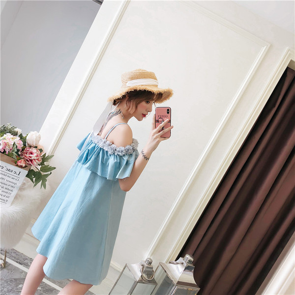 Rochie moderna de dama cu marimi pana la 5XL in culoarea albastra