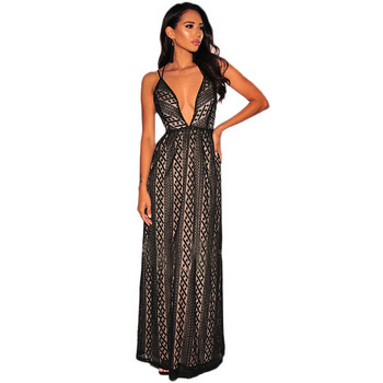 Rochie lunga de dama eleganta cu decolteu adanc in negru si roz