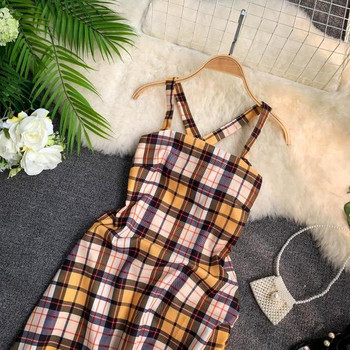 Rochie dama in carouri cu bretele incrucisate