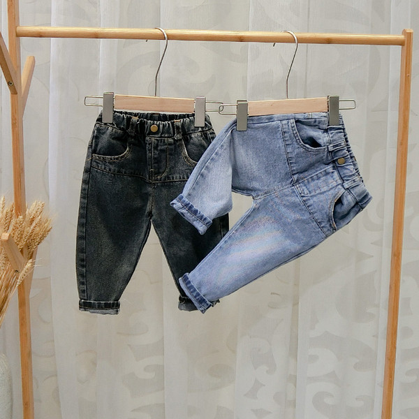 Blugi moderni pentru copii cu buzunare in negru si albastru pentru baieti