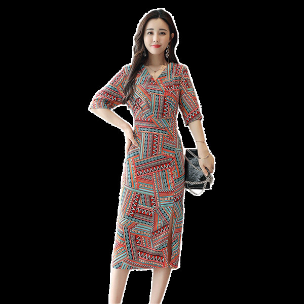 Rochie moderna de dama cu decolteu in V cu maneci 3/4