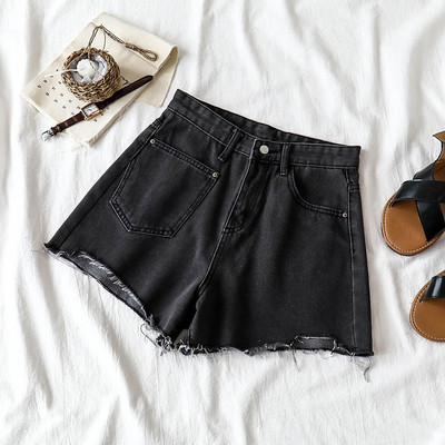 Blugi casual scurti de dama in albastru si negru