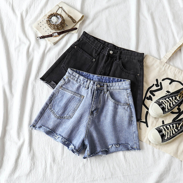 Blugi casual scurti de dama in albastru si negru