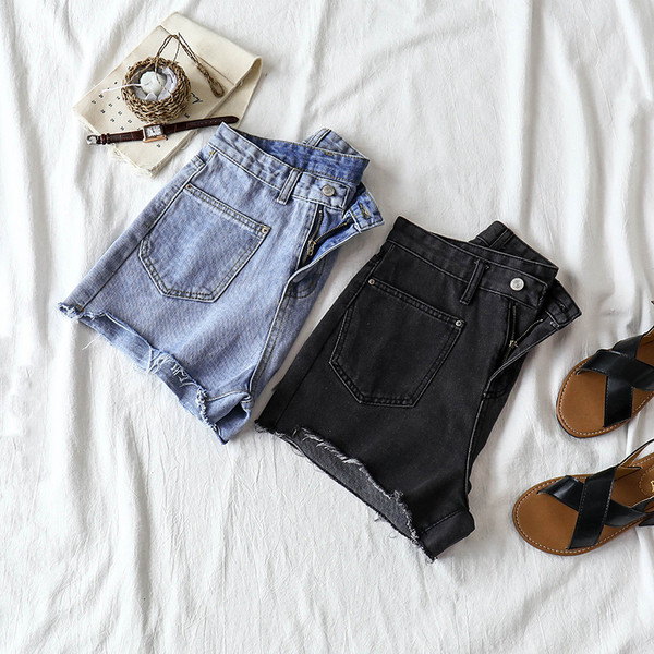 Blugi casual scurti de dama in albastru si negru