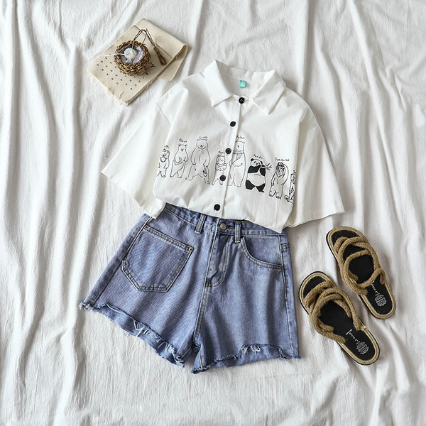 Blugi casual scurti de dama in albastru si negru