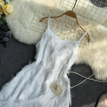 Rochie elegantă de damă cu bretele în alb și negru