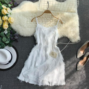 Rochie elegantă de damă cu bretele în alb și negru