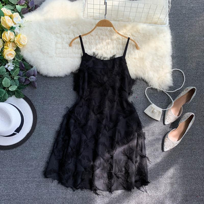 Rochie elegantă de damă cu bretele în alb și negru