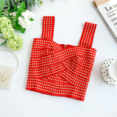 Top scurt de dama modern cu decor metalic in mai multe culori