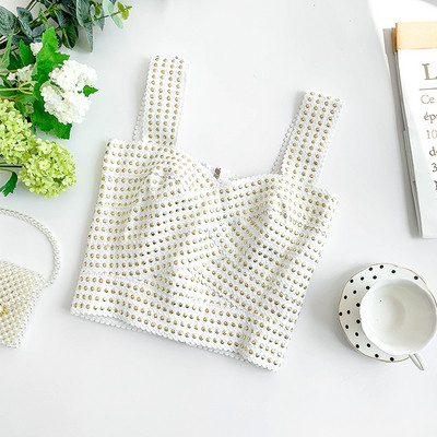 Top scurt de dama modern cu decor metalic in mai multe culori