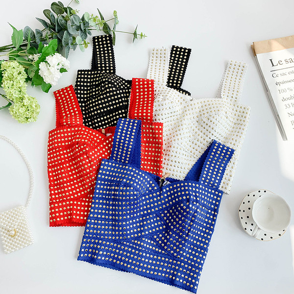 Top scurt de dama modern cu decor metalic in mai multe culori