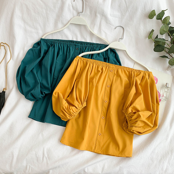 Bluza de dama cu nasturi si umerii goi in mai multe culori