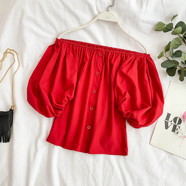 Bluza de dama cu nasturi si umerii goi in mai multe culori