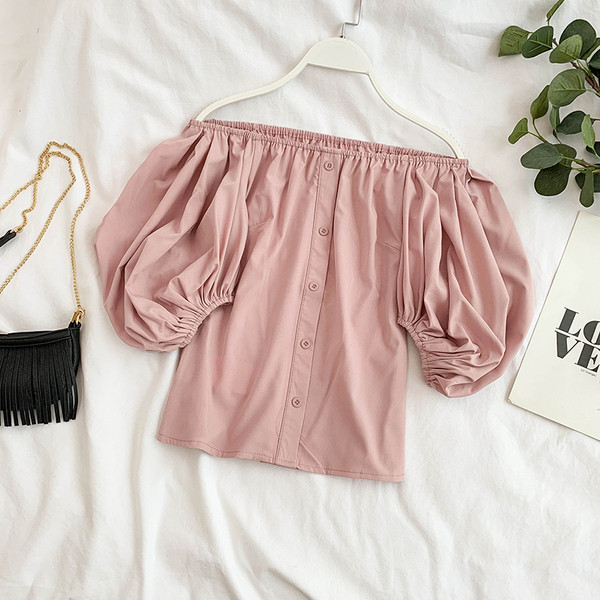 Bluza de dama cu nasturi si umerii goi in mai multe culori