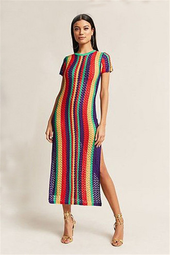 Rochie moderna tricotata lunga cu maneci scurte