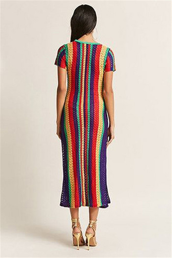 Rochie moderna tricotata lunga cu maneci scurte