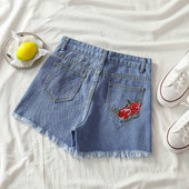 Blugi scurti moderni de dama cu broderie si talie inalta