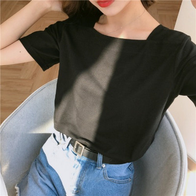 Модерна дамска тениска в три цвята с къс ръкав