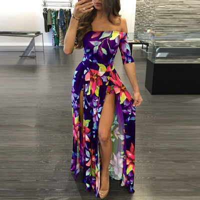 Μοντέρνο γυναικείο φόρεμα εξώπλατο με σχισμές σε τρία χρώματα