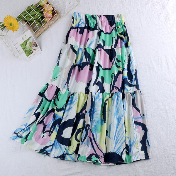 Fusta lunga de dama in model croiat in doua culori