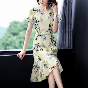 Rochie eleganta de dama cu model floral cu decolteu O