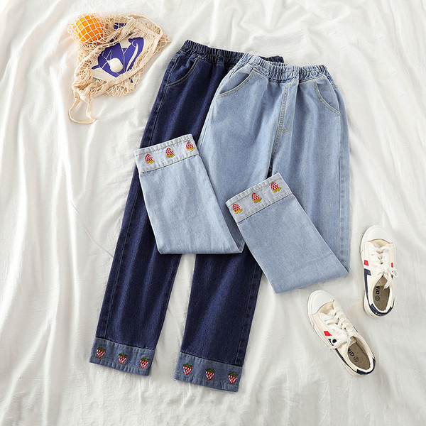 Blugi lungi de dama moderni in doua culori cu broderie