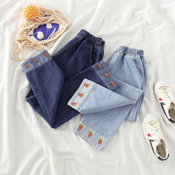 Blugi lungi de dama moderni in doua culori cu broderie