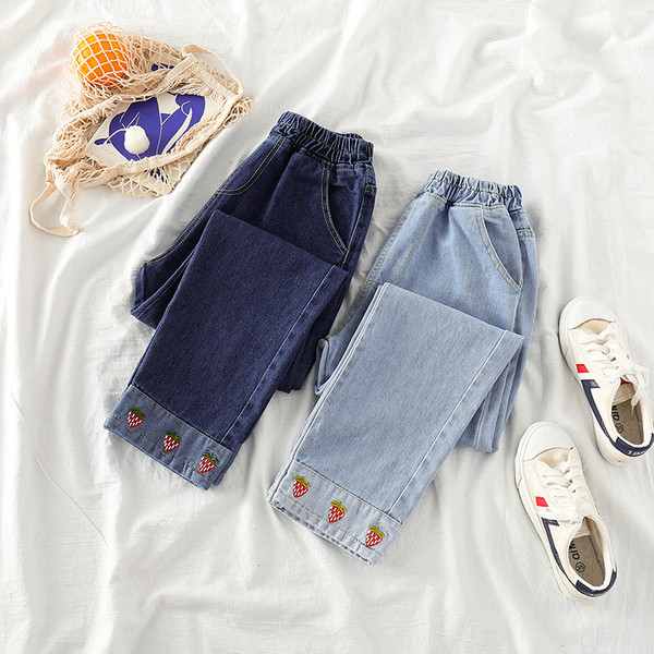 Blugi lungi de dama moderni in doua culori cu broderie