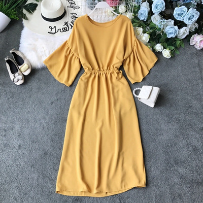 Дамска модерна рокля с О-образно деколте в няколко цвята 