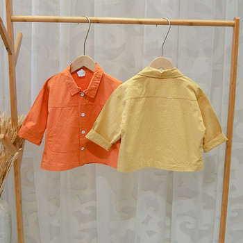 Нов модел ежедневна детска риза в жълт и оранжев цвят за момчета