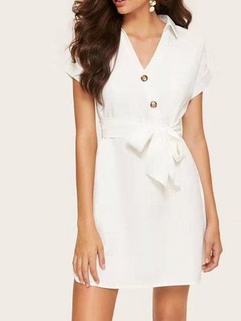 Rochie moderna de dama in alb cu broderie