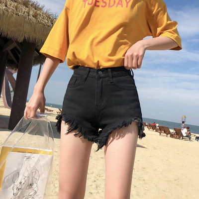 Blugi scurti casual de dama in alb si negru cu motiv rupt