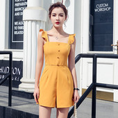 Salopeta scurta de dama cu bretele in galben si rosu