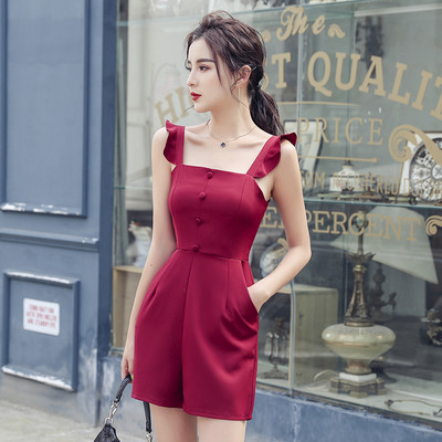 Salopeta scurta de dama cu bretele in galben si rosu