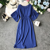 Rochie moderna de dama cu maneci scurte in patru culori si decolteu O