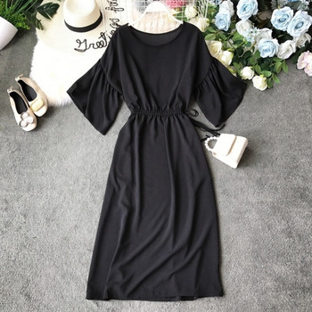 Rochie moderna de dama cu maneci scurte in patru culori si decolteu O