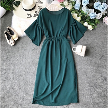 Rochie moderna de dama cu maneci scurte in patru culori si decolteu O