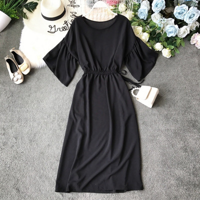 Rochie moderna de dama cu maneci scurte in patru culori si decolteu O