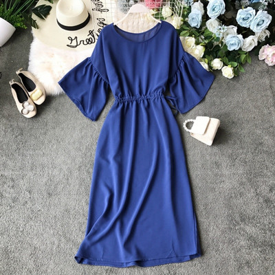 Rochie moderna de dama cu maneci scurte in patru culori si decolteu O